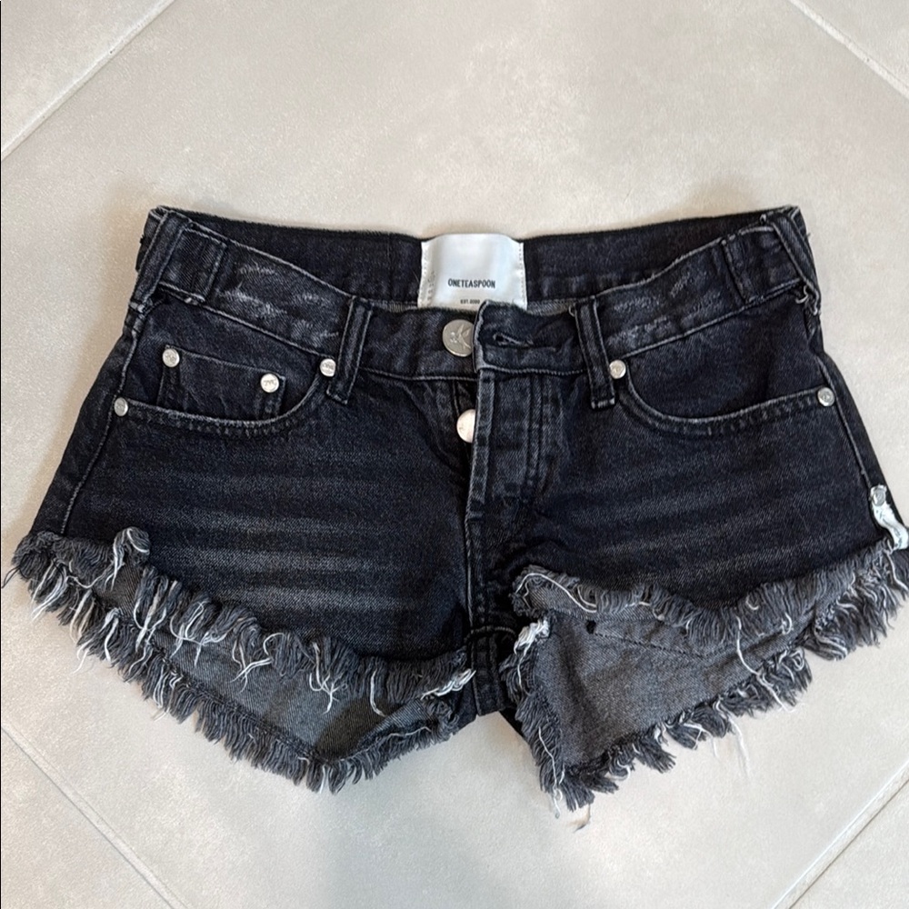 One Teaspoon Black Distressed Jean Shorts